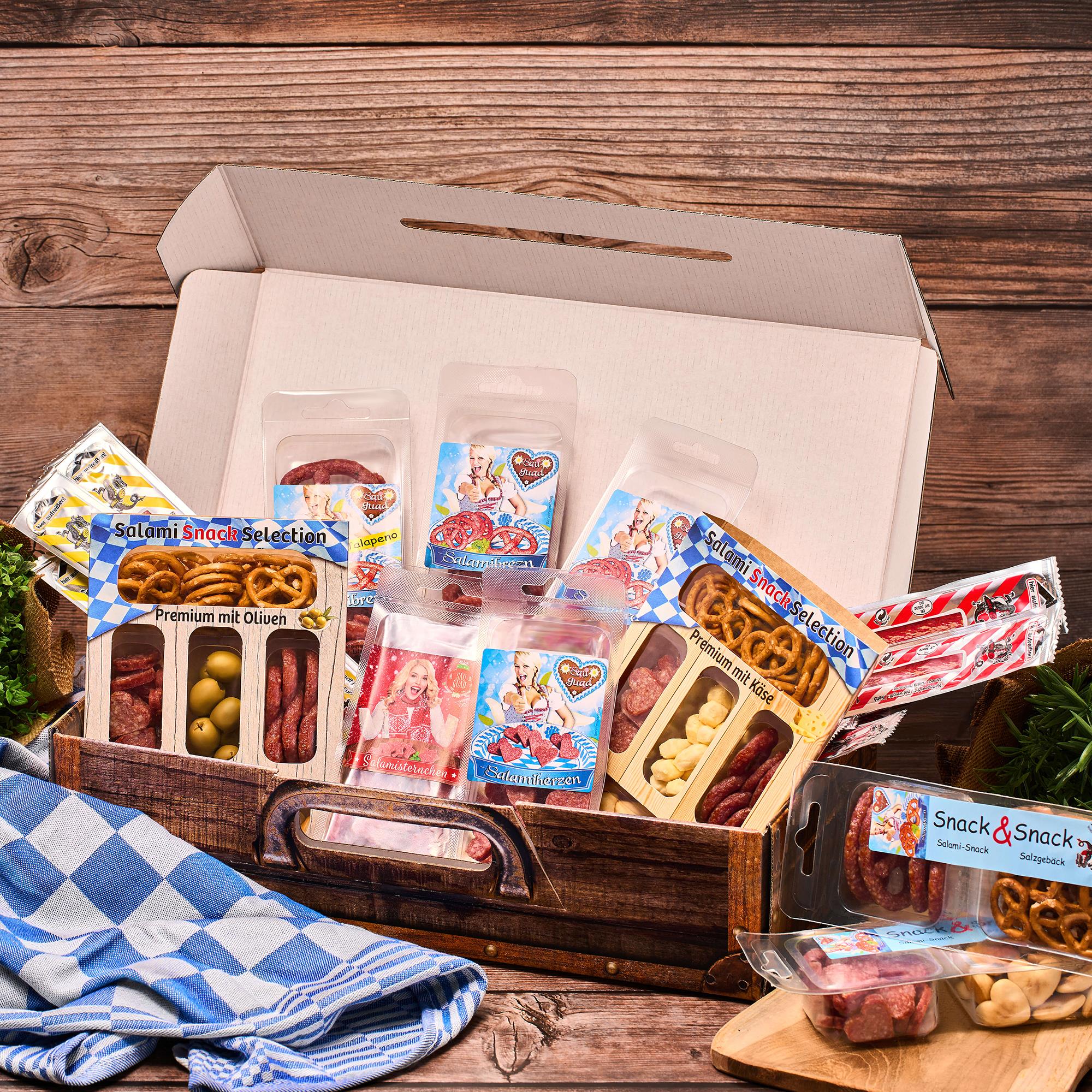 Geschenk Koffer mit 24 besonderen Wurst und Salami Snacks